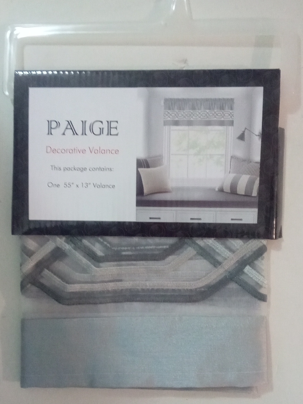 PAIGE Decorative Valance in Light Blue and Gray By Achim Home Decor NWT $35